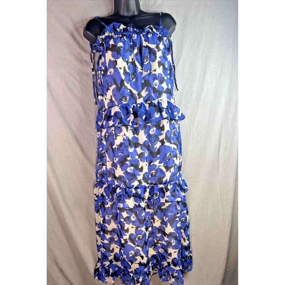 Who What Wear Tiered Maxi Sun Dress Women's Blue Floral Spaghetti strap  size XS - Picture 1 of 12